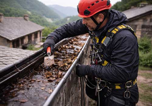 Limpieza manual de canalones en Asturias